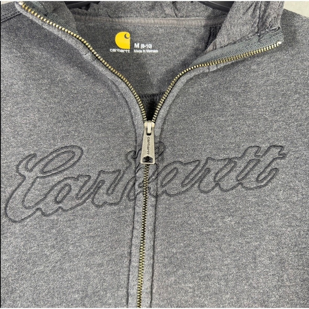 Carhartt Full Zip Hoodie Kids Size M 8-10 Charcoal Gray Embroidered Script Logo - Picture 3 of 6